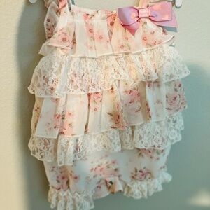 Charming Floral Ruffle Romper with Pink Bow